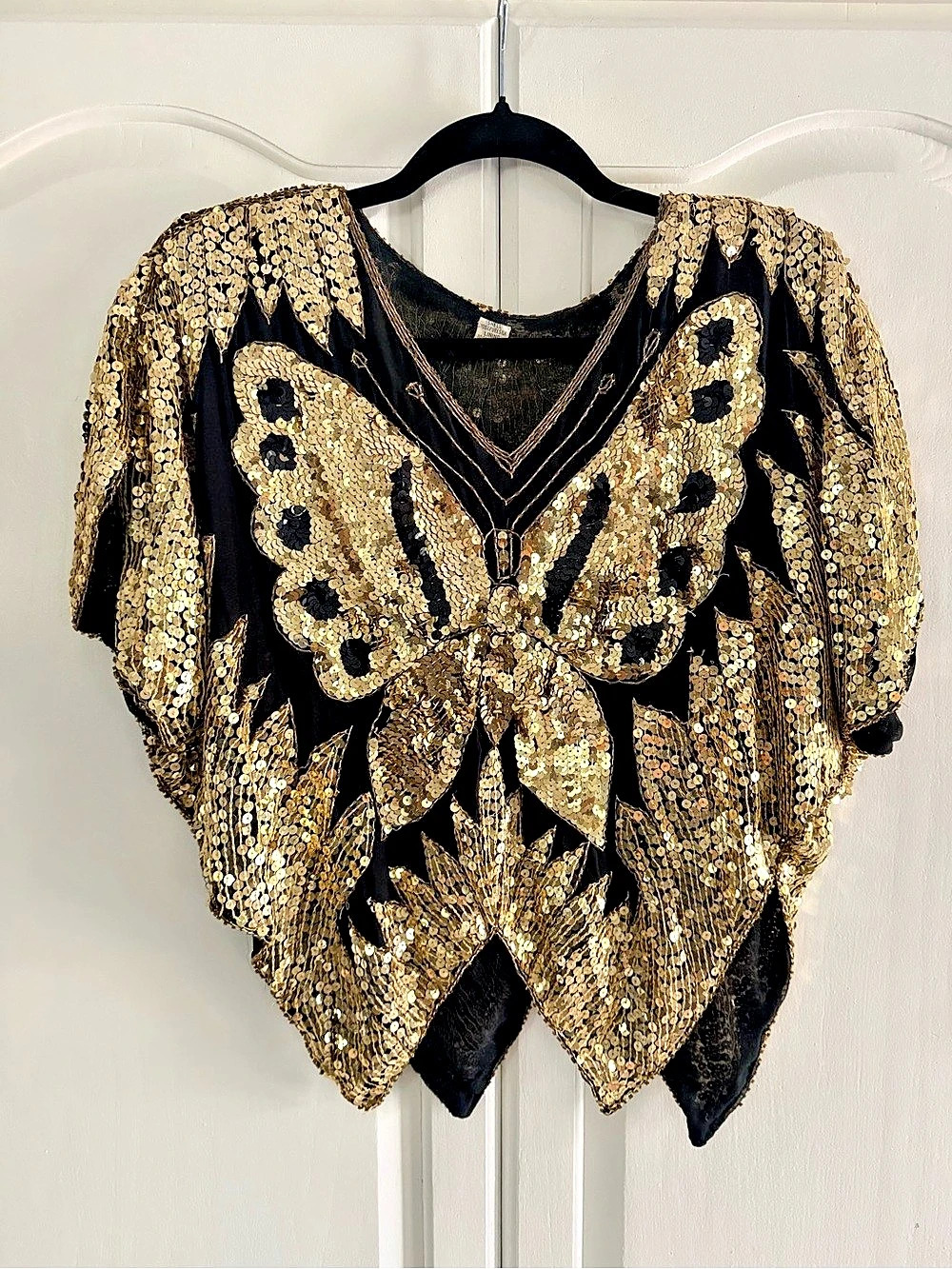 Vintage Black & Gold Sequin Butterfly Top